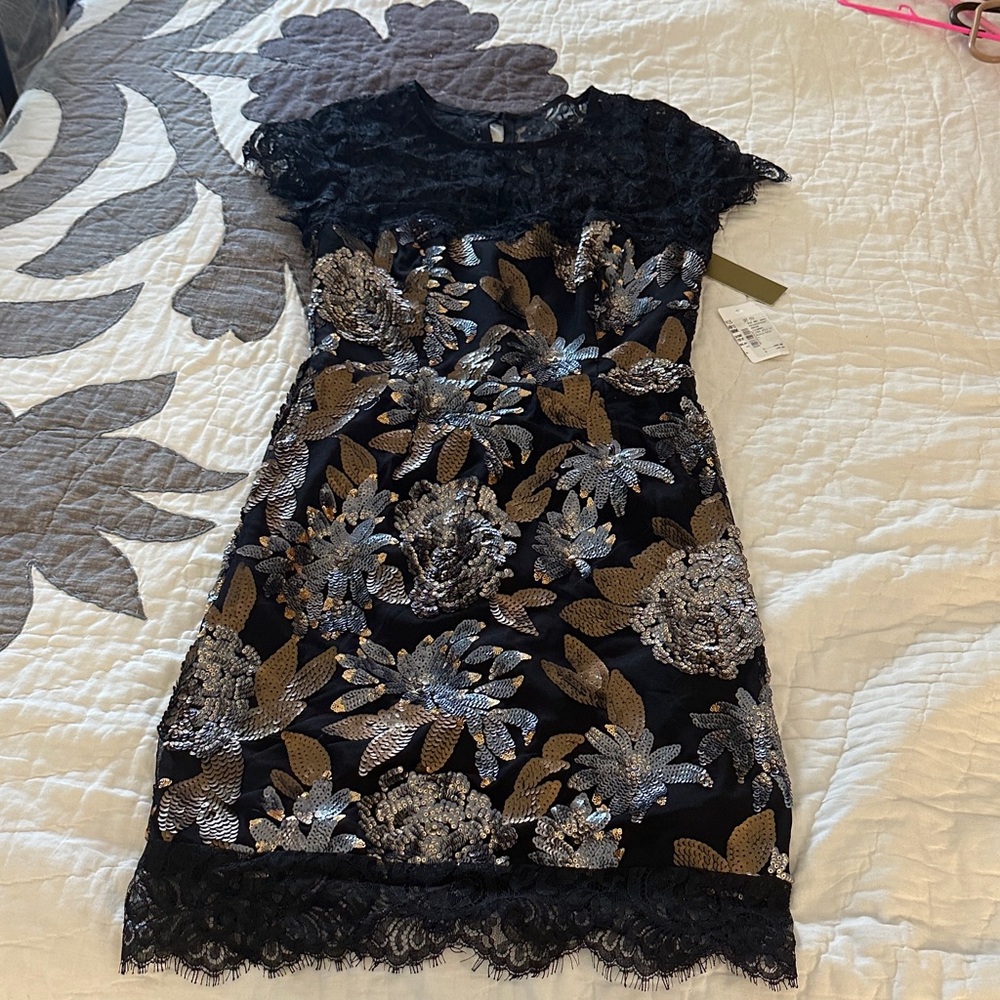 Nicole Miller Black and Gold Floral Mini Dress